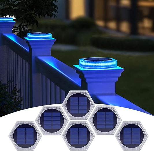 Blue Solar Deck Lights for Outside 6 Pack, Dock Lights Solar Powered Waterproof Driveway Warning for Driveway Pathway Boat Dock Post Yard.