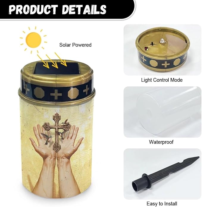 Cross Solar Lights Outdoor Solar Cross for Cemetery Grave Flameless Solar Powered Light for Prayer Waterproof Auto On/Off Solar Lights for Outside Yard Walkway Driveway