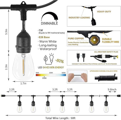 Svater Outdoor String Lights 150FT + Vintage LED Edison Bulbs 60W Equivalent, 6W ST58 2700K 12Pack