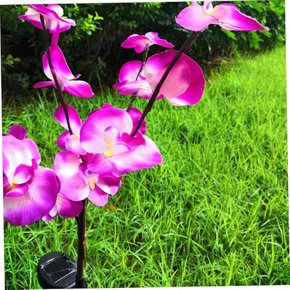 2pcs Solar Garden Ground Plug Light Purple Orchid Shape Outdoor Solar Pathway Lamp for Lawn Driveway and Landscape and Easy to Install