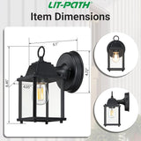 LIT-PaTH Outdoor Wall Lantern, Wall Sconce as Porch Lighting Fixture, E26 Base, Aluminum Housing Plus Glass | Lumora
