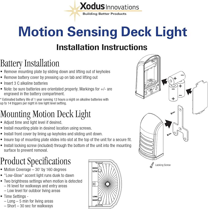 Xodus Innovations BL706 Battery Operated Motion Activated LED Deck and Stair Light, Outdoor or Indoor Use, Weather | Lumora