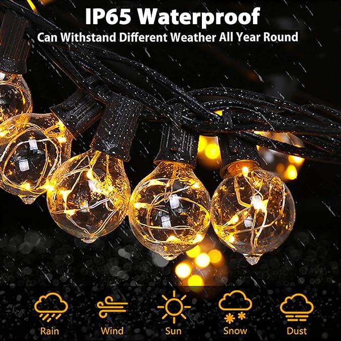 Color Changing Christmas Lights Outdoor String Lights 50ft 50 G40 Bulbs Waterproof Connectable up to 200ft w/ 2 Remotes Timer for Patio Bistro House Garden Party Gazebo Xmas Indoor Outside Decor