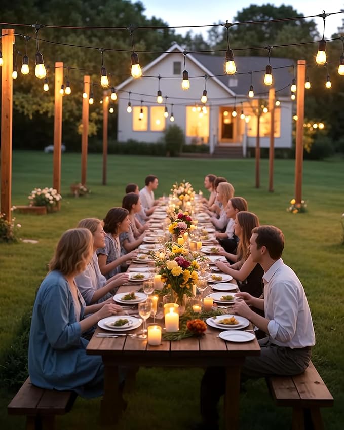 BRIMAX 2W 100FT Outdoor String Lights Commercial Grade with 32 Shatterproof S14 Dimmable LED Bulbs Patio String Lights Heavy Duty Waterproof for Bistro Cafe Market 2700K