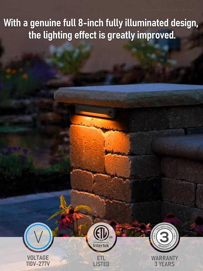 LEONLITE 8 Inch 5CCT LED Low Voltage Step Lights, 12-24V AC/DC Surface Mount Large Rectangular Deck Lights, IP65 Aluminum Outdoor Lighting for Landscape, Yard, Stairway, Oil Rubbed Bronze, Pack of 6