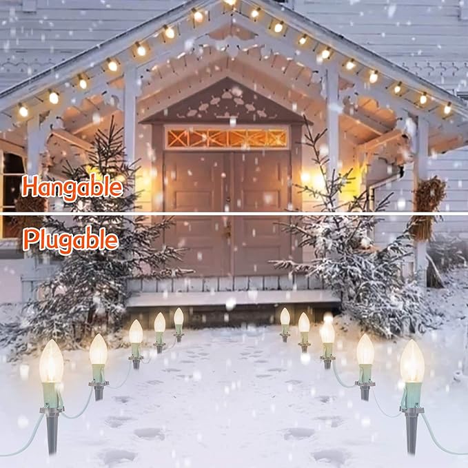 Brightown 2 Pack C9 Christmas Pathway Lights Outdoor, Total 51.4 FT 40 LED C9 Pathway Lights, Waterproof Connectable Christmas Walkway Light for Yard Ground Sidewalk Driveway, Warm White