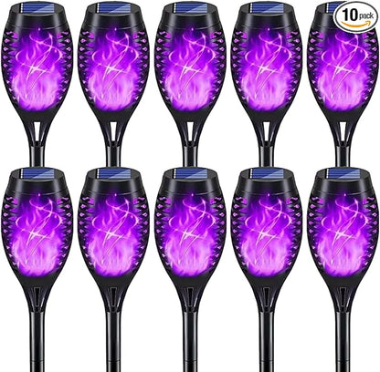 Solar Lights Outdoor Decorations, Upgraded Purple Flickering Flame, Waterproof Halloween Torch Lights, Tiki Torches for Outside Patio Pathway Decor, 6 Pack (10)