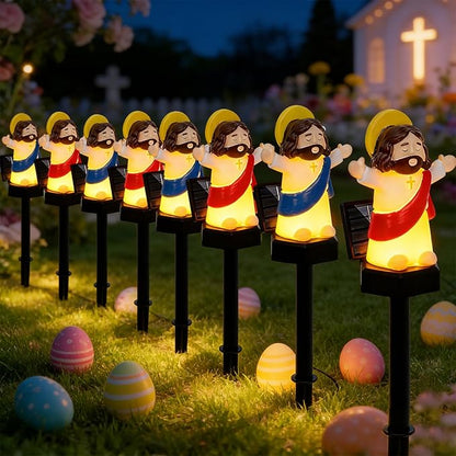 4 Pack Solar Easter Lights, Garden Pathway Lights Outdoor Jesus Lights Waterproof Solar Stake Light for Pathway Landscape Lawn Yard Porch Patio Spring Easter Decoration
