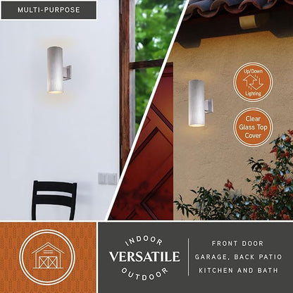 VAXCEL Chiasso Modern Outdoor Porch Light, 5" W x 14.25" H 2-Light Silver Cylinder Wall Sconce, Waterproof Up and Down Wall Light for Porch, Patio, Deck, or Front Door
