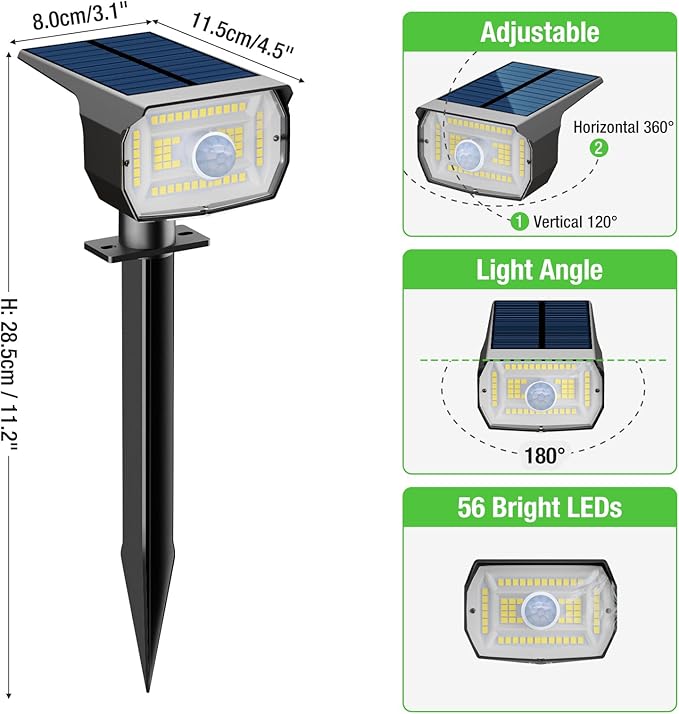 Solar Spot Lights Outdoor Motion Sensor with 3 Modes, [ 4 Pack/56 LED ] Solar Spotlights Outdoor Waterproof 2-in-1 | Lumora