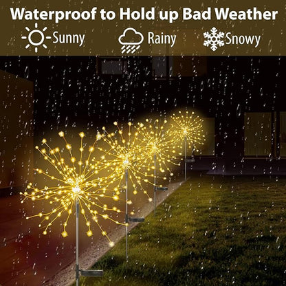 XIHAMA Solar Garden Lights 2 Pack Firework Lights Outdoor Waterproof, 200 LEDs with 8 Lighting Modes for Yard Pathway Patio Party Wedding Decorative (Warm White)