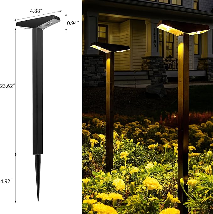 Anern Solar Pathway Lights Outdoor, 2 Pack Driveway Lights with Larger Solar Panel, Auto On/Off up to 10 Hrs Waterproof Outdoor Lights for Yard, Patio, Lawn (Warm White)