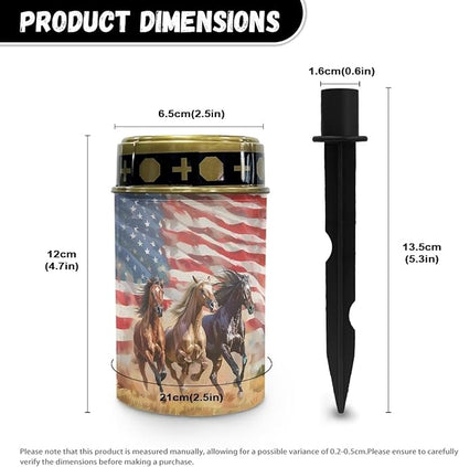 Poceacles Solar Candle Cemetery Solar Lights for Grave LED Garden Lights Solar Powered Solar Pathway Lights Outdoor Waterproof with Dusk to Dawn Sensor, Horse American Flag