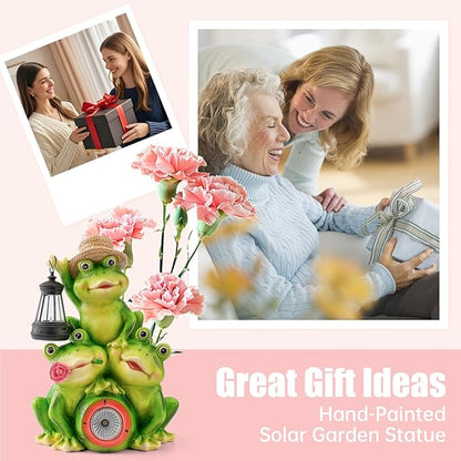Solar Frog Family Garden Statue Figurines with Lantern & LED Light – Cute Solar Yard Decor for Lawn, Patio & Outdoor Pathway(Family Frogs)