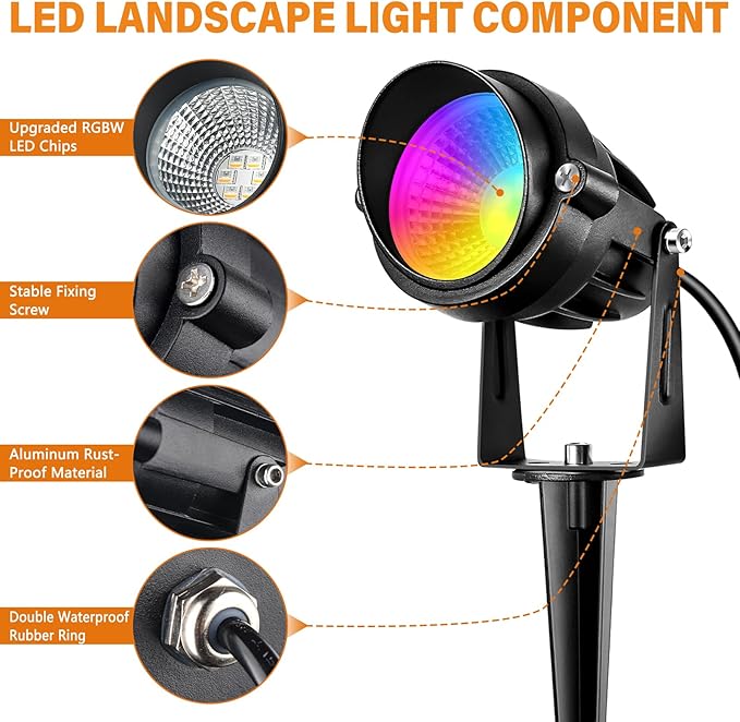 RGBW Low Voltage Landscape Lights, 16 Color Changing Outdoor Landscape Lighting with Remote Control IP67 Waterproof | Lumora