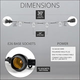 Wintergreen Lighting 30-ft 15 Socket E26 Commercial Patio Light Stringer, Heavy Duty - Outdoor Security Flood Light | Lumora