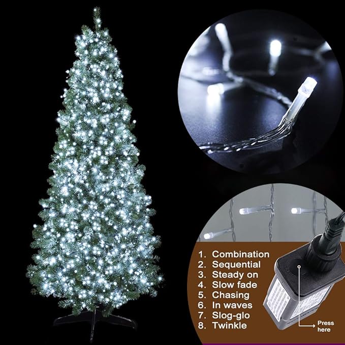 98FT 200 LEDs String Lights Waterproof Fairy Lights 8 Modes with Memory 30V Power Supply for Home, Garden, Wedding, Party, Christmas Decoration Indoor Outdoor (Cool White)