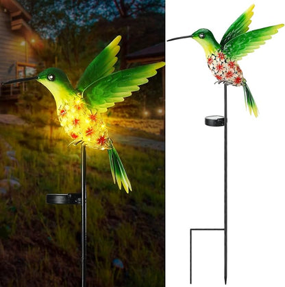 VIHOSE Garden Hummingbird Solar Lights Decor, Cardinal Solar Stake Lights for Outdoor Yard, Metal Red Hummingbird Gift for Women Mom, Waterproof Decorative Warm LED for Outside Yard Lawn Patio Porch