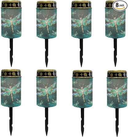 Dragonfly Green Galaxy Outdoor Solar Garden Lights Waterproof Pathway Lights Stake Lights Outdoor Decorations for Patio/Yard/Driveway Walkway Lights Flameless Outdoor Table Lamp