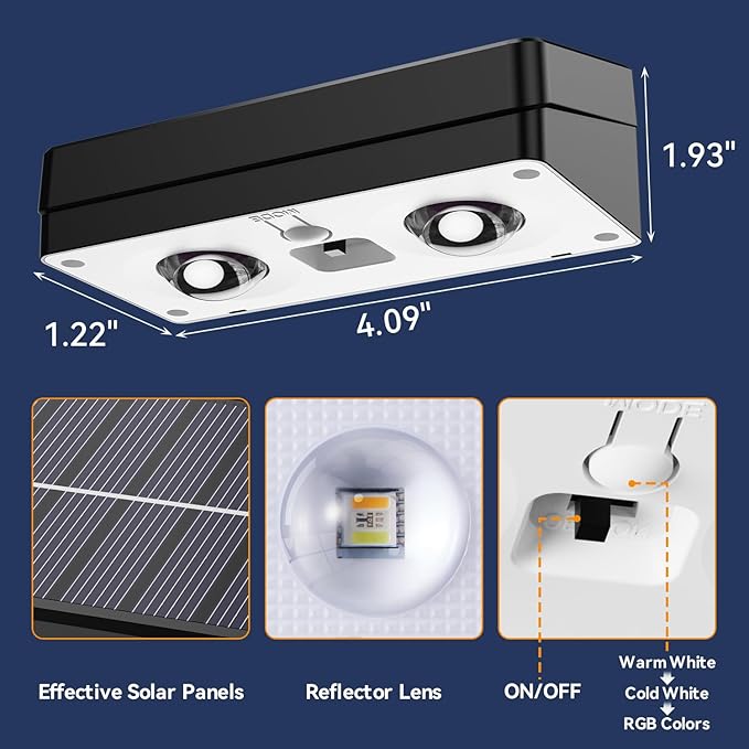 Solar Fence Lights Outdoor,Fence Solar Lights Outdoor IP65 Waterproof Designed with 12 Modes RGB 10 Colors for Wall Step Pool Railing Patio Backyard Holiday Feature Decorations (12 Pack)