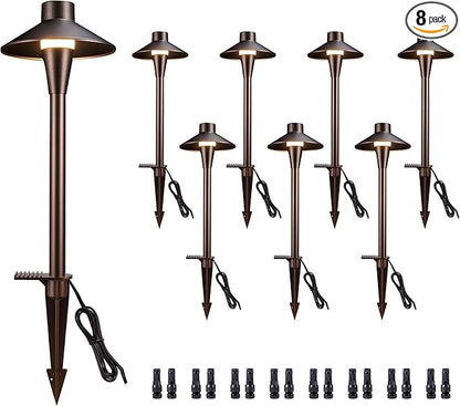 LED Pathway Lights Wired, 12V Landscape Path Lights 3000K/4000K/5000K Adjustable, Low Voltage Outdoor Waterproof, 5W 150LM ORB Aluminum for Lawn Garden 8 Pack