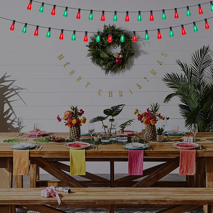 50Ft Outdoor Multicolor String Lights, LED Dimmable Christmas Red/Green Lights Outdoor Waterproof with 25 ST38 Red/Green LED Bulbs, 2700k Shatterproof for Backyard Gazebo Porch Garden Outside Decor