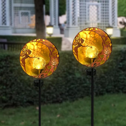 2-Pack Fairy Solar Garden Light, Decorative Outdoor Statue, Moon Star Decor Stake, Metal Sculpture Decoration for Yard, Lawn, Patio, Pathway, Housewarming, Birthday Gift for Mom, Grandma, Women