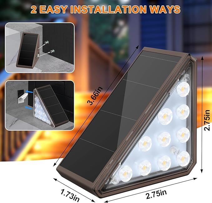 12 Pack Solar Stair Lights Outdoor Stair Lights with Waterproof IP67 LED Solar Light for Outside Light Decor for | Lumora