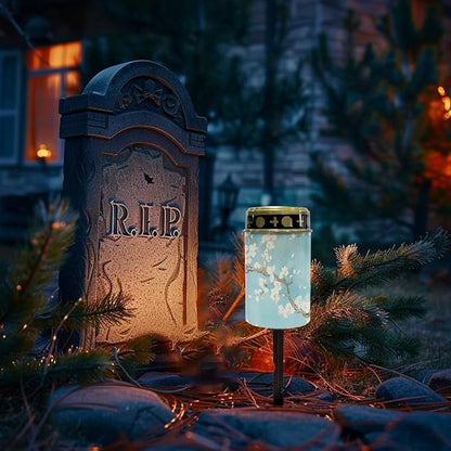 Cemetery Solar Lights for Grave White Flowers Solar Garden Lights for Cemetery Solar Lights Outdoor Garden, Eternal Lights for Cemetery Grave