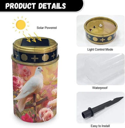 Grave Solar Lights for Cemetery, Waterproof, Solar Powered, Easy to Install, Decorate Lawn, Patio, Fence, Backyard Cross Flowers