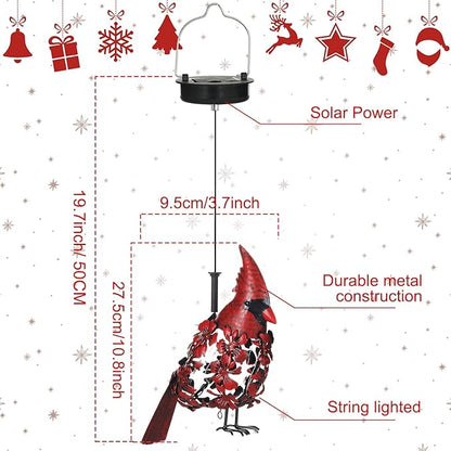 Cardinal Solar Lights Hanging Decoration Garden Outdoor Decor Metal Gifts Waterproof for Yard Front Porch Lawn Driveway Patio Backyard Pathway Gardening Lanterns Gift