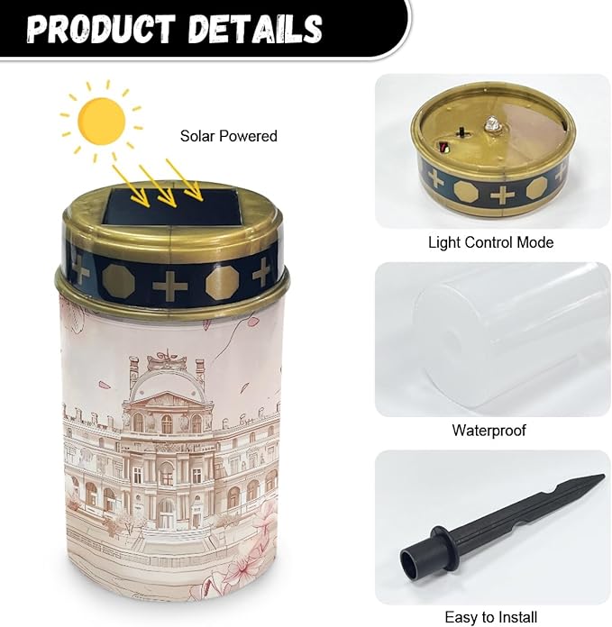 Castle Cemetery Lights - Cute Solar Pathway Lanterns for Outside, Waterproof Solar Stake Lights with Auto On/Off