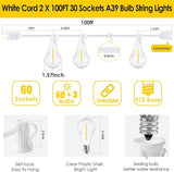 200FT(2x100FT) Outdoor String Lights, LED Patio Lights with 63 Waterproof Shatterproof A39 Dimmable Bulbs(3 Spare) | Lumora