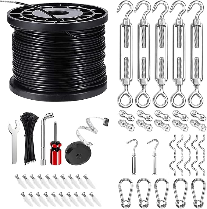 Upgraded Outdoor String Light Hanging Kit, 170ft Globe String Light Suspension Kit w/Expansion Hook, Stainless | Lumora