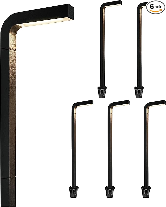 GKOLED Low Voltage Landscape Lighting, Outdoor LED Path Lights, 3W 9-15V AC/DC Garden Light for Yard, Lawn, Pathway, Walkway, Die-cast Aluminum Housing, Black, 6 Pack