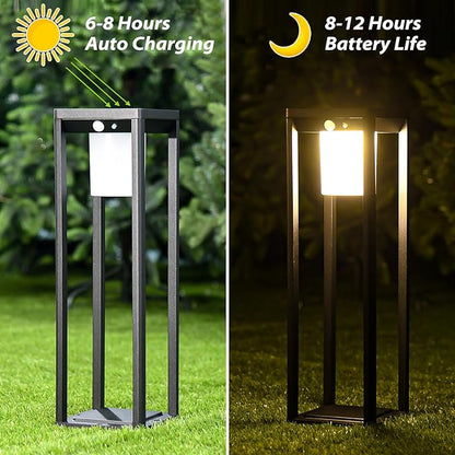 Solar Pathway Lights Outdoor, Aluminum Waterproof Floor Lamp, 3 Lighting Modes with Motion Sensor, 600 Lumens Super Bright Outdoor Lamp for Garden Backyard Patio Porch Decor, 20" Black