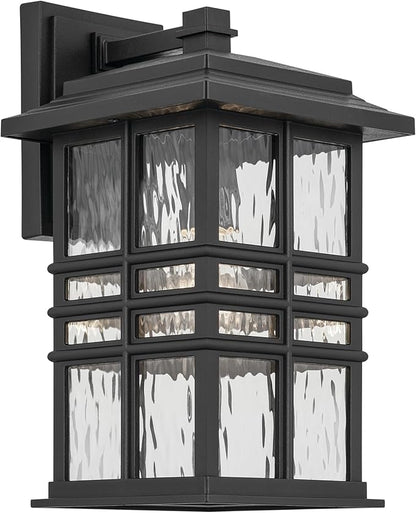 Kichler Beacon Square 14.25" 1-Light Outdoor Wall Light with Clear Hammered Glass in Textured Black, for Exterior Doors, Garage, Porch, or Patio (14.25" x 8"), 49830BKT