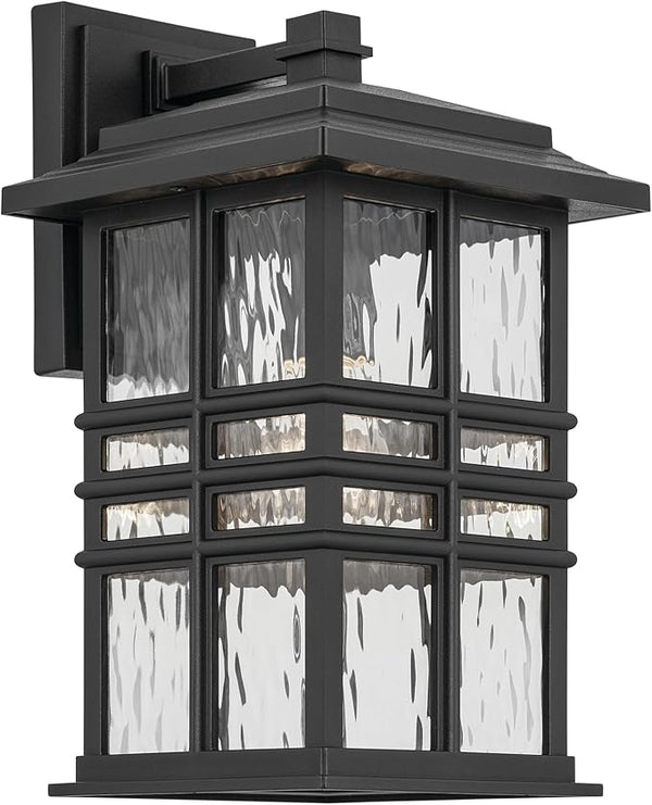 Kichler Beacon Square 14.25" 1-Light Outdoor Wall Light with Clear Hammered Glass in Textured Black, for Exterior | Lumora