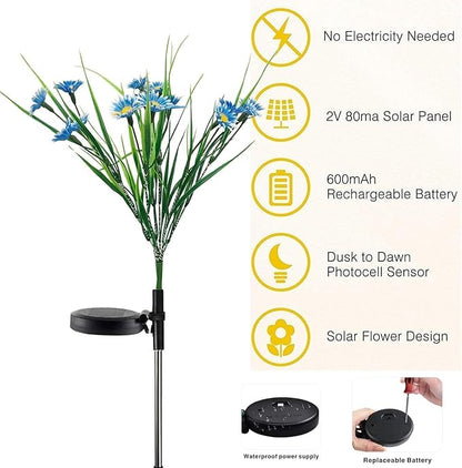 Solar Flower Lights Outdoor, Waterproof LED Daisy Flowers Solar Stake Decorative In-Ground Lights 2Mode for Garden Landscape Yard Pathway Wedding Party (Blue, 1Pack)