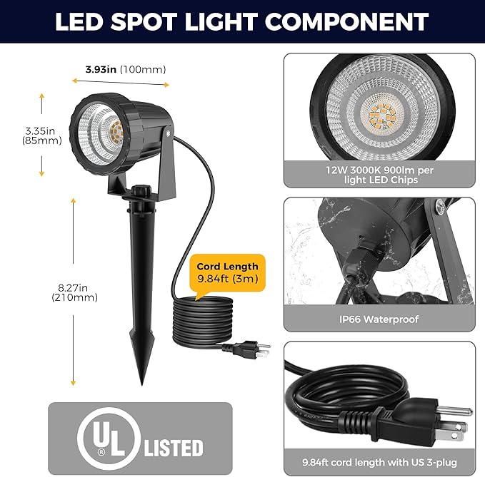L LOHAS LED 12W Dusk to Dawn Outdoor Lighting, Auto On/Off 3000K Landscape Outdoor Spotlight, IP66 Waterproof Plug | Lumora