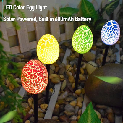Solar Garden Decor 4 Crack Eggs Outdoor Decor Stake Lights, Water Proof Solar Pathway Lights for Outside Yard Lawn Flower Bed Easter Decorations