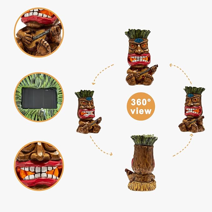 Solar Tiki Statue Outdoor Decor-Garden Guitar Tiki Statues-Tiki Bar Decorations for Outdoor Patio Yard Lawn Balcony | Lumora