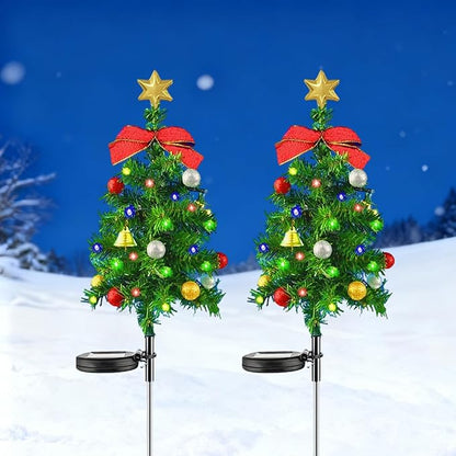 Solar Christmas Tree Lights Holiday Decorations, 29.5" Christmas Lights Outdoor Waterproof with 20 LED, Pathway Christmas Lights for Courtyards, Gardens, Lawns, Small Path Lights (Style-B, 2 Item)
