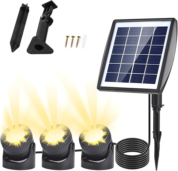 Solar Lights, Garden Outdoor Proof Water, LED Solar Pathway Lights with 3 Adjustable Heads, Stake Included, 2200mAh Battery, for Landscape, Yard, Pool, Walkway (Warm White, (Warm White)