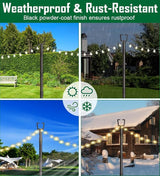 10Ft String Light Poles for Outside, Adjustable Metal Poles for Outdoor String Lights, Rustproof & Sturdy Light | Lumora
