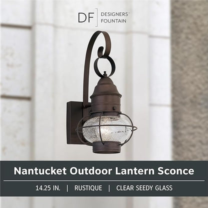 Designers Fountain Nantucket Outdoor Light Fixture, 14.25 Inch Exterior Wall Lantern Sconce for Front Door, Patio and Porch, Rustic, 1751-RT
