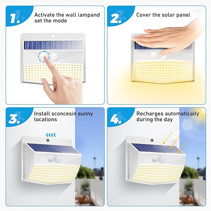 Peasur Solar Outdoor Lights, [2 Packs] Motion Sensor Security Lights with 3 Lighting Modes Wall Lights Waterproof | Lumora