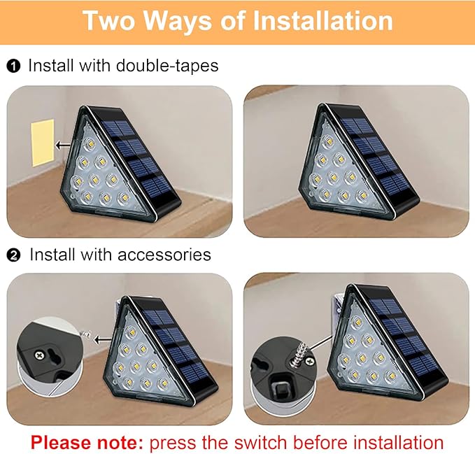 Solar Step Lights, Stair Fence Triangle Lights IP67 Outdoor Waterproof LED Deck Light for Garden Yard Patio, Porch, Front Door, Outside, Pathway, Warm White 6 Pack