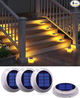 Solar Step Lights Outdoor Waterproof, 4 Pack Warm White Flat Lights Solar Powered for Outside Stair, Deck, Dock | Lumora