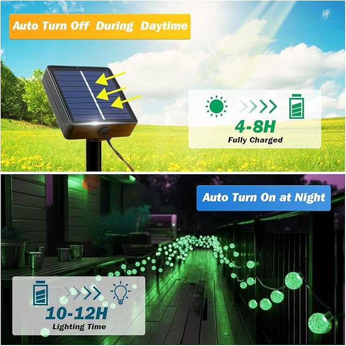 Solar Lights Outdoor Waterproof, 2 Pack Total 120LED 72FT Solar String Lights for Outside with 8 Modes, Outdoor String Lights Crystal Globe Patio Lights for Garden Yard Party Decor (Green)